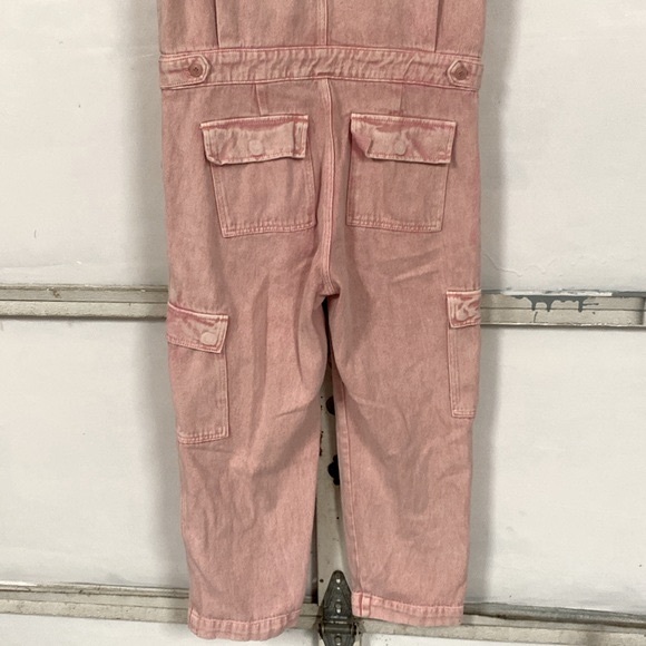 Spool 72 distressed pink denim jean jumpsuit overalls size small Petite - Picture 8 of 12